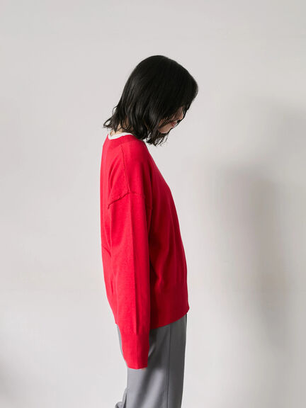 ◎Vネックニットプルオーバー（ブラック/レッド/ブルー/キナリ）｜Samansa Mos2 blue（サマンサモスモス ブルー）通販