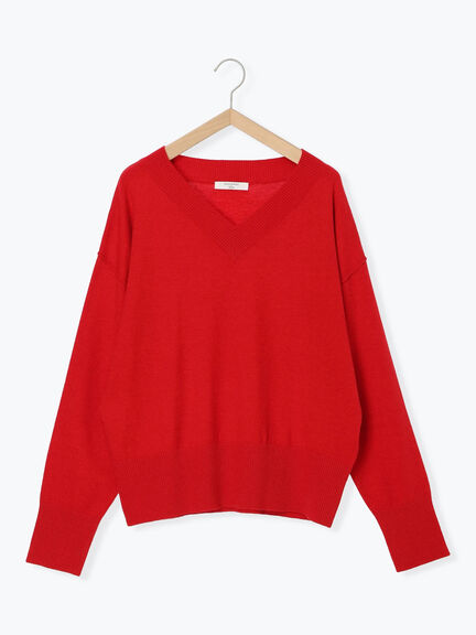 ◎Vネックニットプルオーバー（ブラック/レッド/ブルー/キナリ）｜Samansa Mos2 blue（サマンサモスモス ブルー）通販