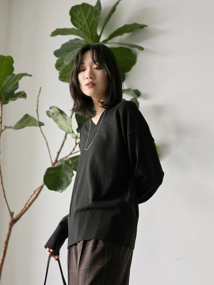 ◎Vネックニットプルオーバー（ブラック/レッド/ブルー/キナリ）｜Samansa Mos2 blue（サマンサモスモス ブルー）通販