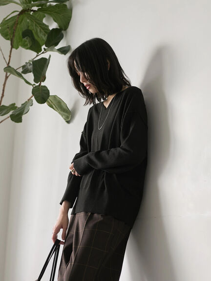 ◎Vネックニットプルオーバー（ブラック/レッド/ブルー/キナリ）｜Samansa Mos2 blue（サマンサモスモス ブルー）通販