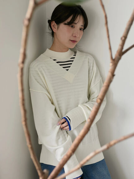 ◎Vネックニットプルオーバー（ブラック/レッド/ブルー/キナリ）｜Samansa Mos2 blue（サマンサモスモス ブルー）通販