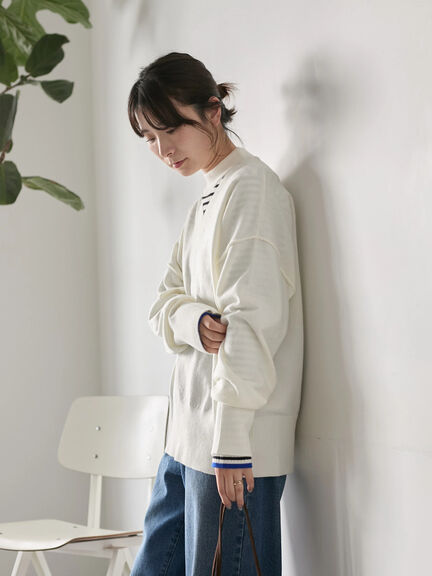 ◎Vネックニットプルオーバー（ブラック/レッド/ブルー/キナリ）｜Samansa Mos2 blue（サマンサモスモス ブルー）通販