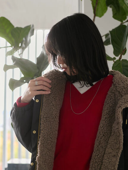 ◎Vネックニットプルオーバー（ブラック/レッド/ブルー/キナリ）｜Samansa Mos2 blue（サマンサモスモス ブルー）通販