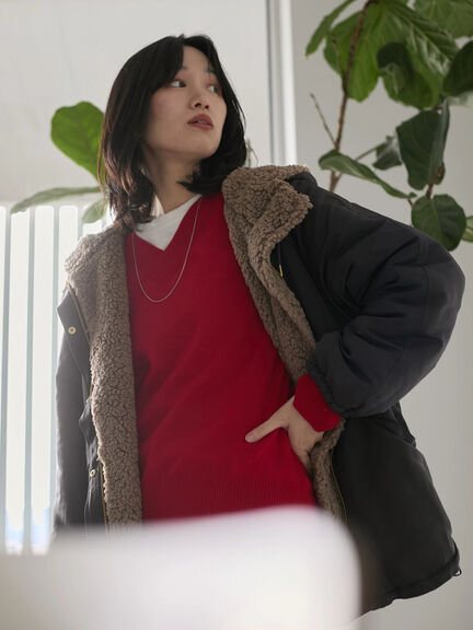 ◎Vネックニットプルオーバー（ブラック/レッド/ブルー/キナリ）｜Samansa Mos2 blue（サマンサモスモス ブルー）通販