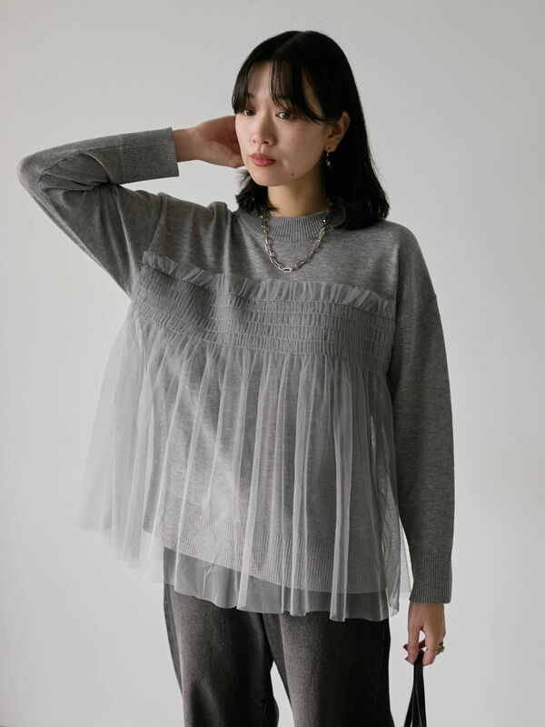 セール】 ◎チュールドッキングニット（グレー/ブラック/ベージュ