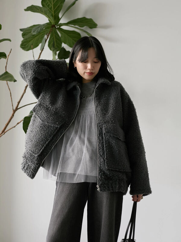 STUMBLY シアーダブルニットフーディ ブラック ダブルフェイスモールニット｜MEN｜251HAB70-286I｜AZUL BY MOUSSY