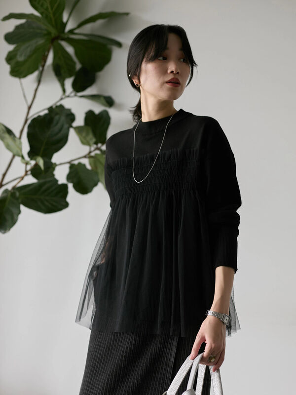 セール】 ◎チュールドッキングニット（グレー/ブラック/ベージュ