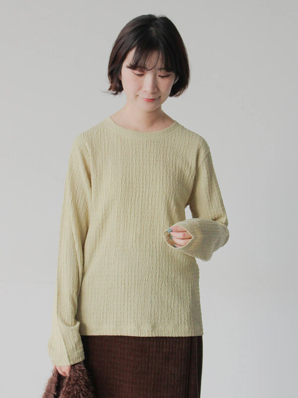 セール】 ふくれジャカードクルーネックプルオーバー（ブラック