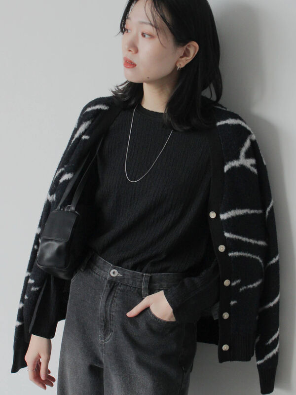 セール】 ◎ニュアンス柄ニットCD（グレー/ブラック/キナリ/トップス