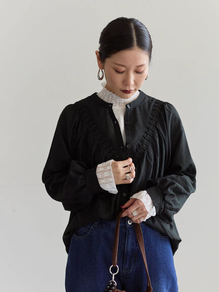 切替タックブラウス（オフホワイト/ブラック/Ｓグレー）｜Samansa Mos2 blue（サマンサモスモス ブルー）通販