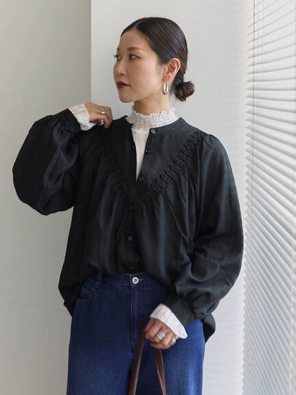 切替タックブラウス（オフホワイト/ブラック/Ｓグレー）｜Samansa Mos2 blue（サマンサモスモス ブルー）通販