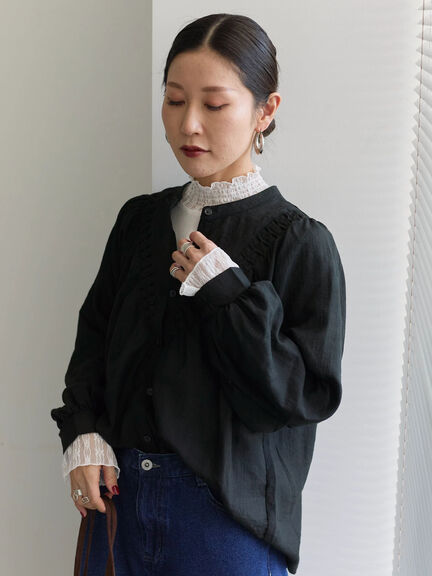 切替タックブラウス（オフホワイト/ブラック/Ｓグレー）｜Samansa Mos2 blue（サマンサモスモス ブルー）通販