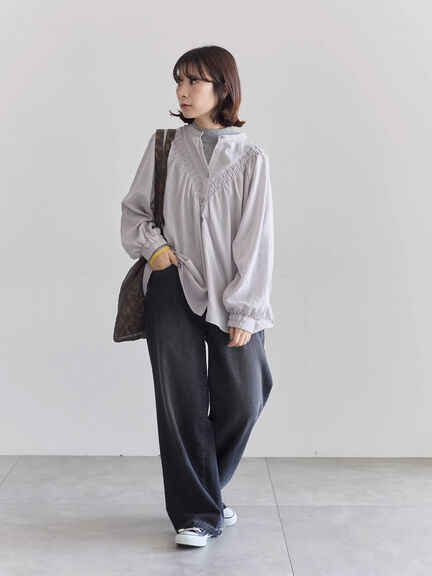 切替タックブラウス（オフホワイト/ブラック/Ｓグレー）｜Samansa Mos2 blue（サマンサモスモス ブルー）通販