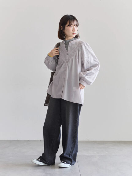 切替タックブラウス（オフホワイト/ブラック/Ｓグレー）｜Samansa Mos2 blue（サマンサモスモス ブルー）通販