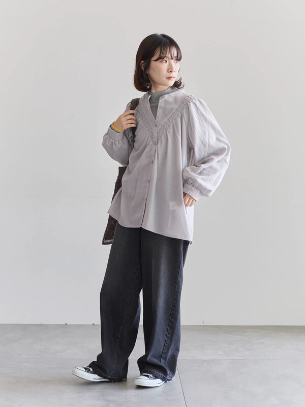 切替タックブラウス（オフホワイト/ブラック/Sグレー/トップス/シャツ