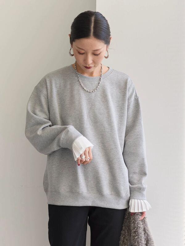 【完売品】cccmalie シーマリー　スウェット　トップス　グレー 袖プリーツ裏起毛スウェット（グレー/チャコールグレー/ブラック