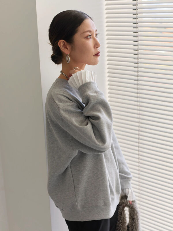 袖プリーツ裏起毛スウェット（グレー/チャコールグレー/ブラック