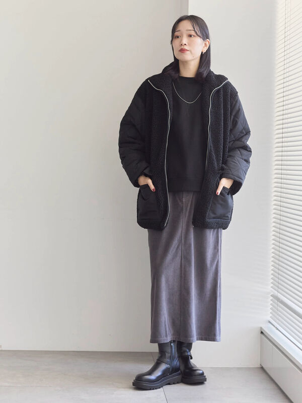 袖プリーツ裏起毛スウェット（グレー/チャコールグレー/ブラック