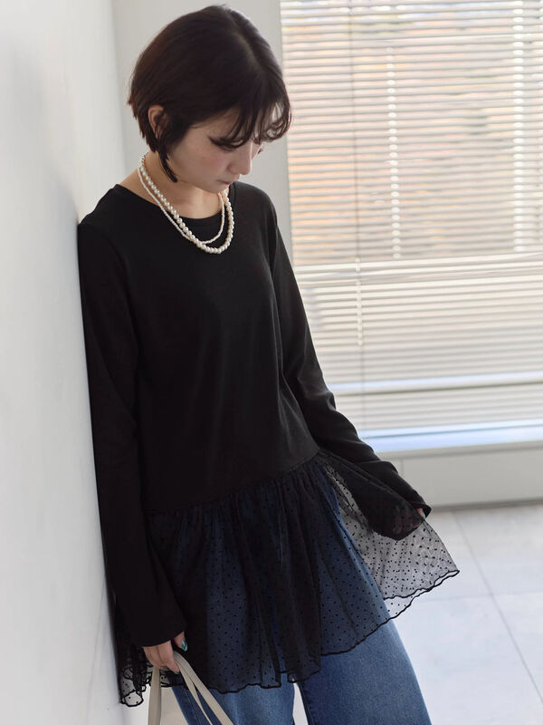 ペプラムプルオーバー（ブラック）｜Samansa Mos2 blue（サマンサモスモス ブルー）通販