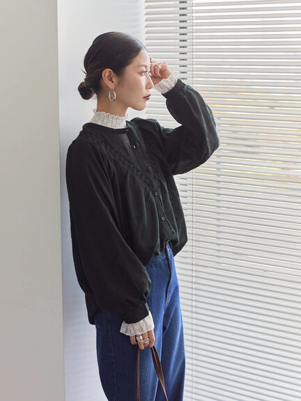 襟袖フリルカットソー（オフホワイト/ブラック/キナリ）｜Samansa Mos2 blue（サマンサモスモス ブルー）通販