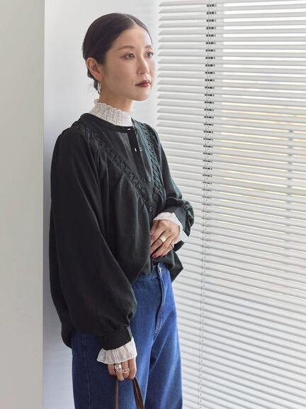 襟袖フリルカットソー（オフホワイト/ブラック/キナリ）｜Samansa Mos2 blue（サマンサモスモス ブルー）通販