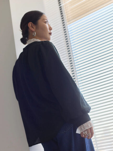 襟袖フリルカットソー（オフホワイト/ブラック/キナリ）｜Samansa Mos2 blue（サマンサモスモス ブルー）通販