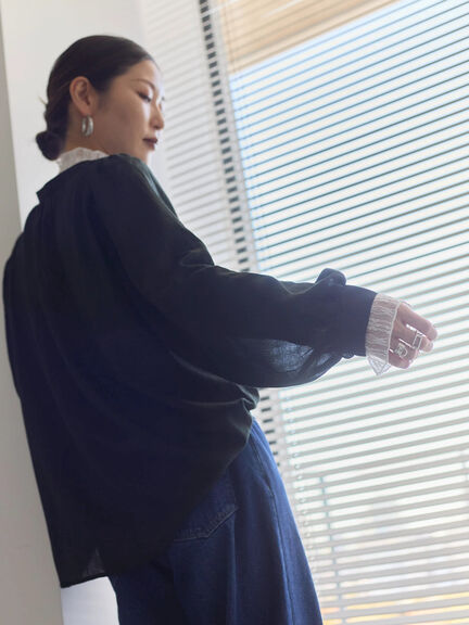 襟袖フリルカットソー（オフホワイト/ブラック/キナリ）｜Samansa Mos2 blue（サマンサモスモス ブルー）通販