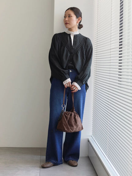 襟袖フリルカットソー（オフホワイト/ブラック/キナリ）｜Samansa Mos2 blue（サマンサモスモス ブルー）通販