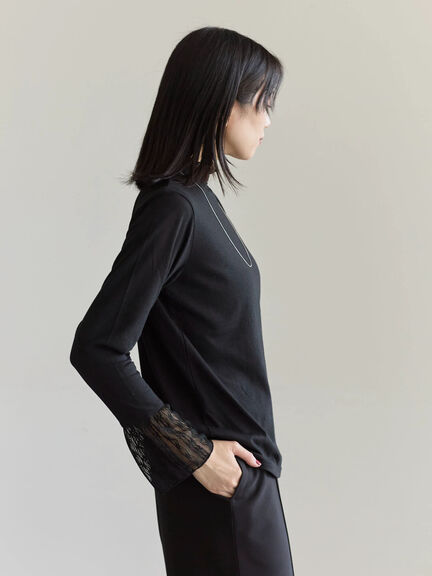 襟袖フリルカットソー（オフホワイト/ブラック/キナリ）｜Samansa Mos2 blue（サマンサモスモス ブルー）通販