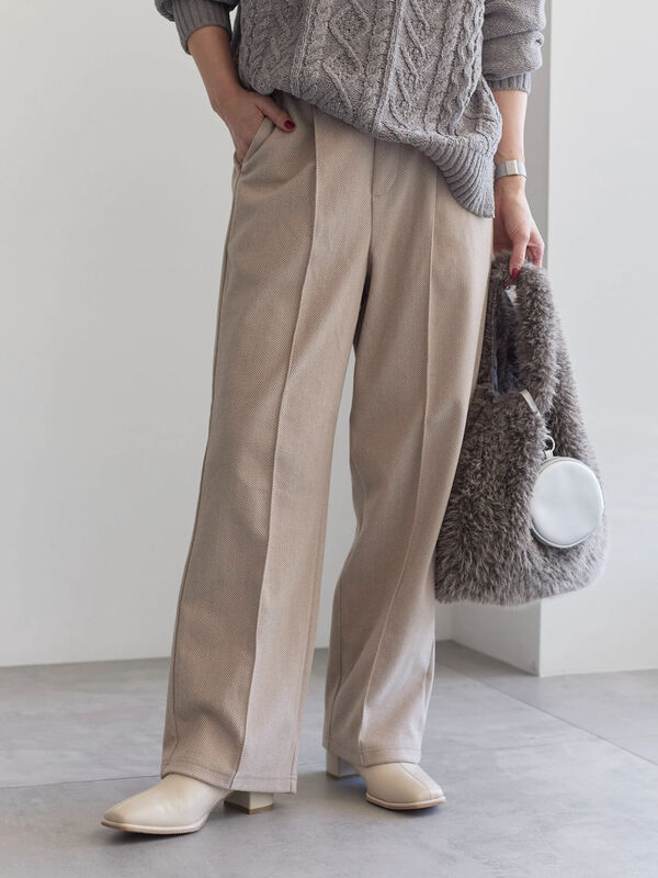 ヘリンボーンストレートパンツ（グレー/チャコールグレー/ベージュ