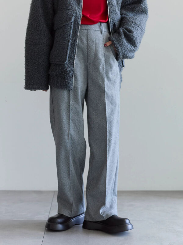 ヘリンボーンストレートパンツ（グレー/チャコールグレー/ベージュ
