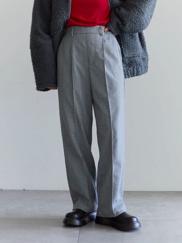 セール】 ヘリンボーンストレートパンツ（グレー/チャコールグレー