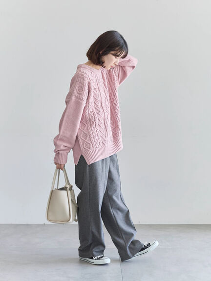 ヘリンボーンストレートパンツ（グレー/チャコールグレー/ベージュ/ブラウン）｜Samansa Mos2 blue（サマンサモスモス ブルー）通販