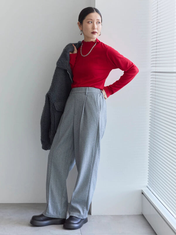 ヘリンボーンストレートパンツ（グレー/チャコールグレー/ベージュ