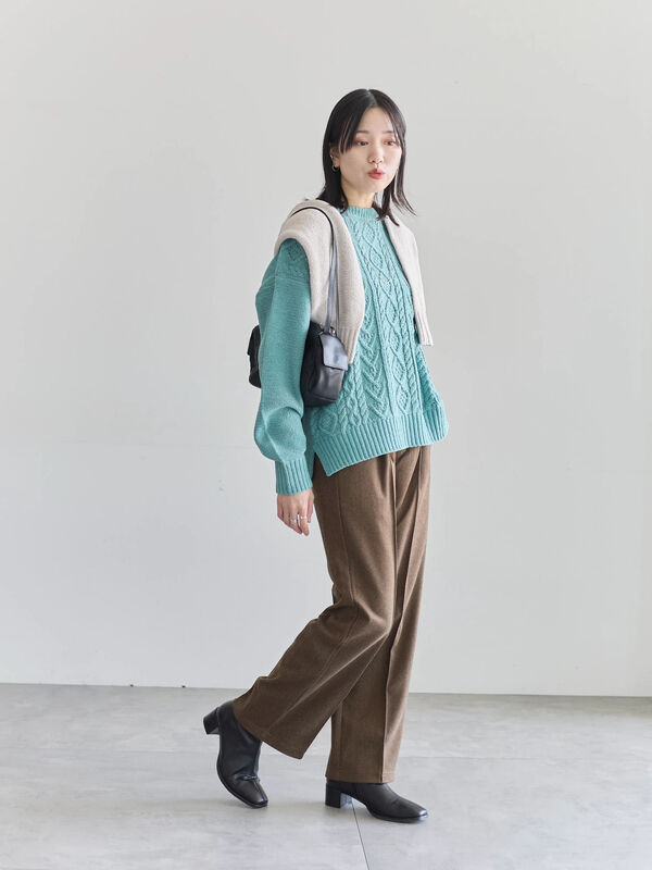   × PENDLETON / ストレートパンツ/L/ポリエステル/NVY/総柄/MW34032 ヘリンボーンストレートパンツ（グレー/チャコールグレー/ベージュ