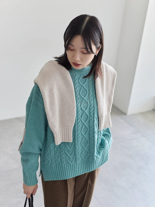 ルスポレイル&ブルー　ケーブルニットプルオーバー　mal. セール】 ラメモールケーブルニットプルオーバー（グレー/ピンク