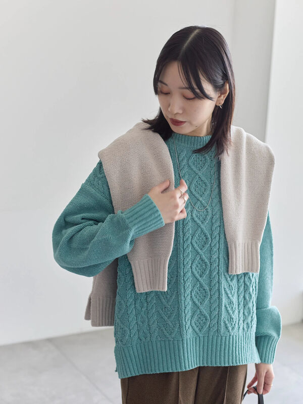 セール】 ラメモールケーブルニットプルオーバー（グレー/ピンク