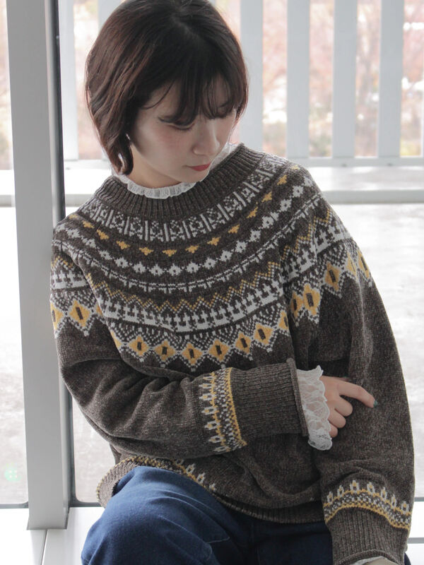 セール】 求心ラメモールニットプルオーバー（オフホワイト/グレー