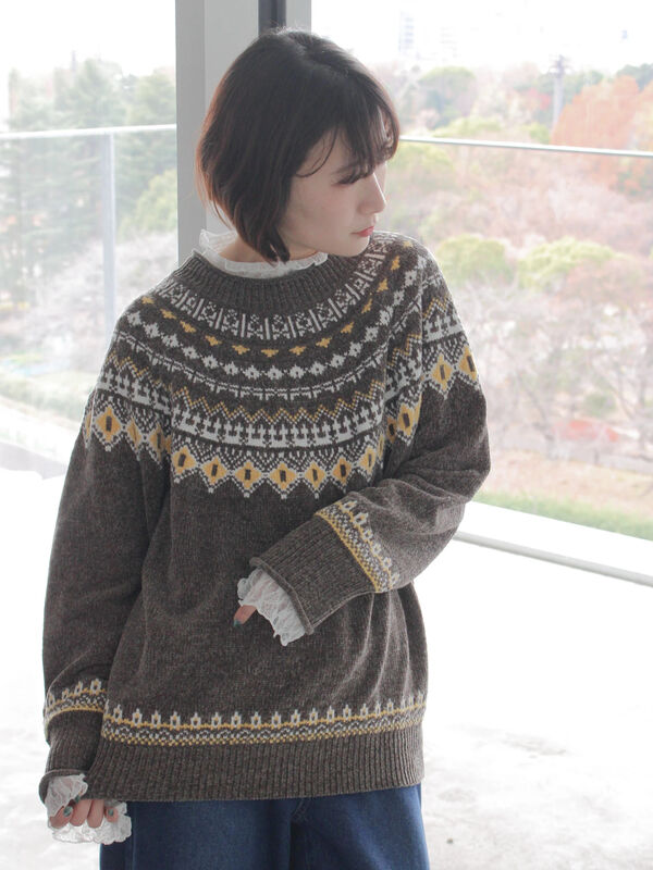 セール】 求心ラメモールニットプルオーバー（オフホワイト/グレー