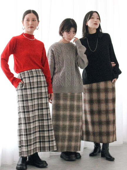 チェック柄スカート（ブラック/ベージュ/グリーン）｜Samansa Mos2 blue（サマンサモスモス ブルー）通販