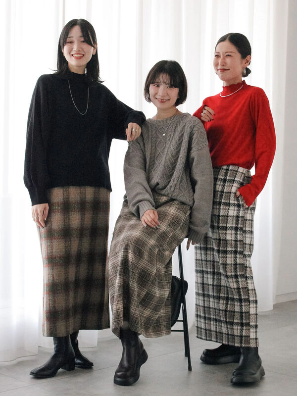 セール】 チェック柄スカート（ブラック/ベージュ/グリーン/ボトムス