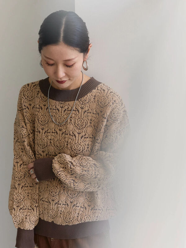 セール】 ジャカードモールニットプルオーバー（グレー