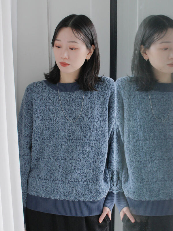 セール】 ジャカードモールニットプルオーバー（グレー