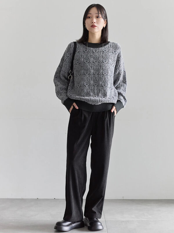 セール】 ジャカードモールニットプルオーバー（グレー