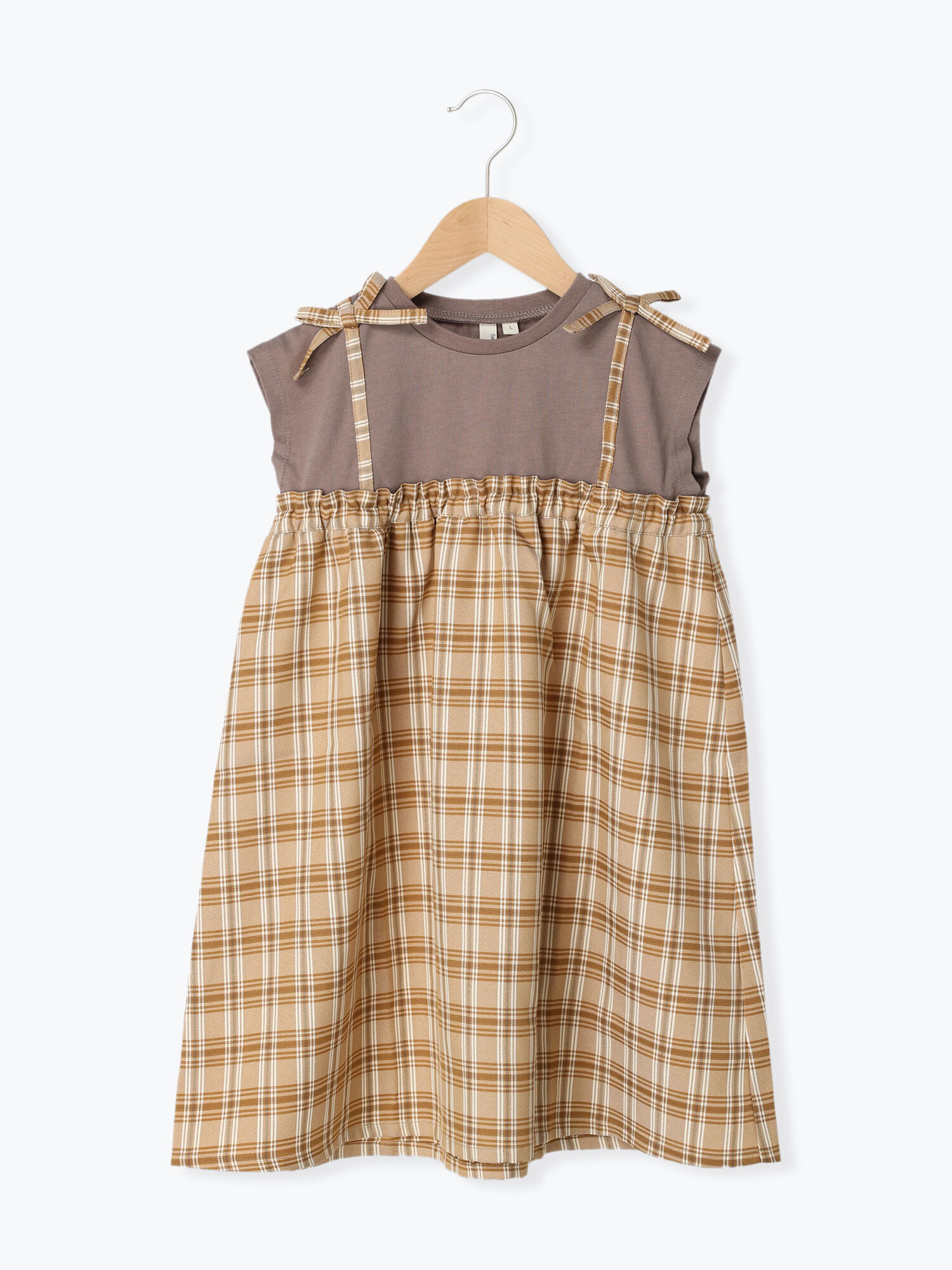 セール チェック柄ドッキングワンピース ベージュ イエロー ワンピース ワンピース Samansa Mos2 Lagom Kids サマンサモスモス ラーゴム 公式通販