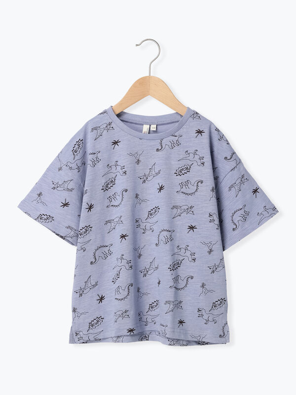 セール】 恐竜総柄Tシャツ（ブラウン/ブルー/トップス/Tシャツ