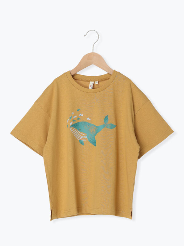 セール】 クジラプリントTシャツ（マスタード/グリーン/ネイビー