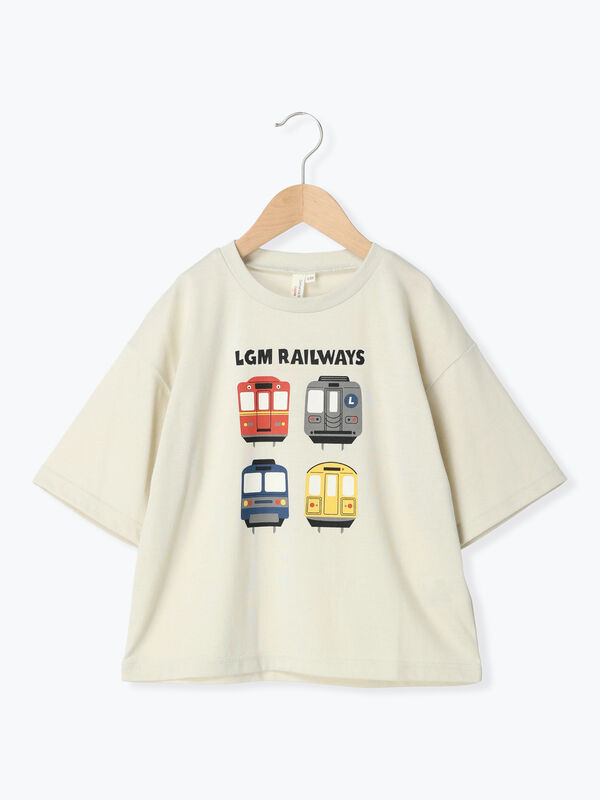 セール】 ◎電車図鑑Tシャツ（オレンジ/キナリ/トップス/Tシャツ