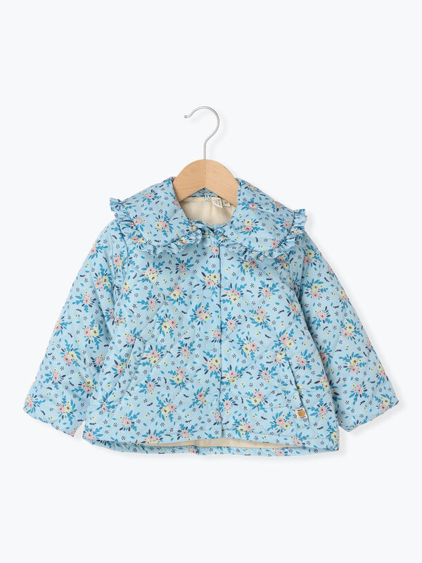 セール】 衿付き花柄キルティングジャケット（ベージュ/ブルー
