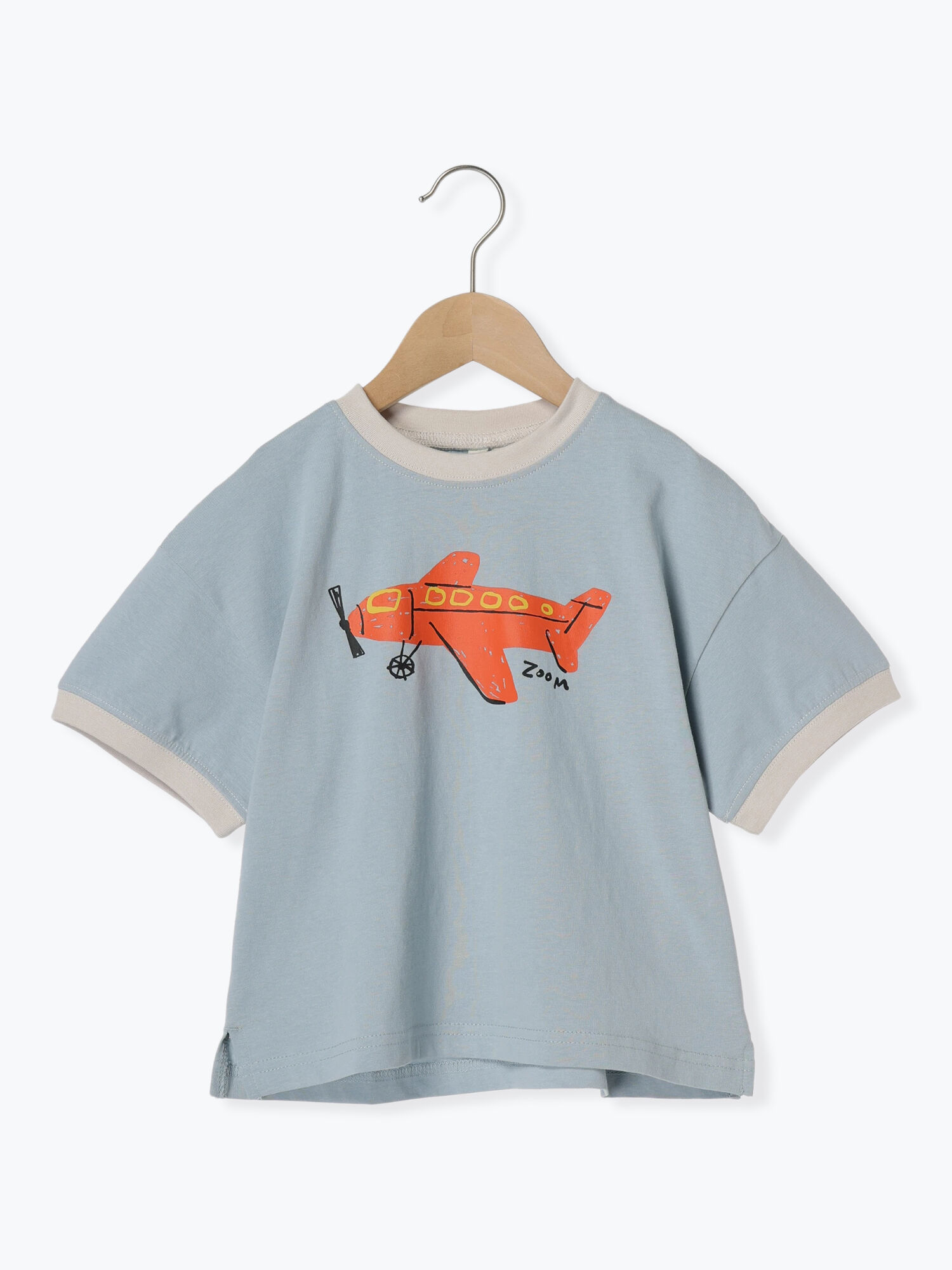 飛行機プリントリンガーTシャツ（サックスブルー/キナリ/トップス/T